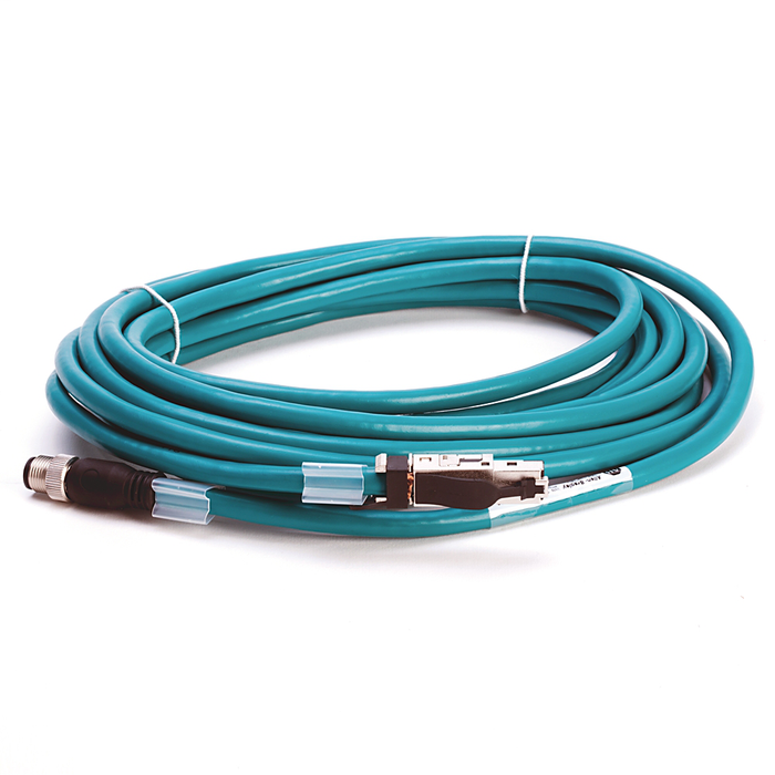 1585D-M4HBJM-5 - 1585 Ethernet Cables, 4 Conductors, M12, Straight Male, Standard, RJ45, Straight Male, Teal 600V, 100BASE-TX, 100 Mbit/s, PVC General Purpose