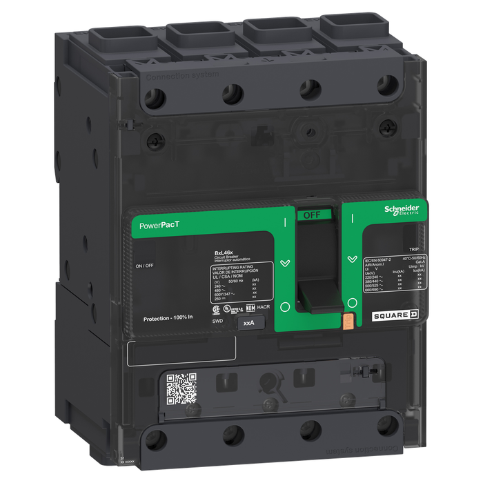 BGF46060 - Circuit breaker, PowerPacT B, 60A, 4 pole, 600Y/347VAC, 18kA, terminal nut, thermal magnetic, 80%