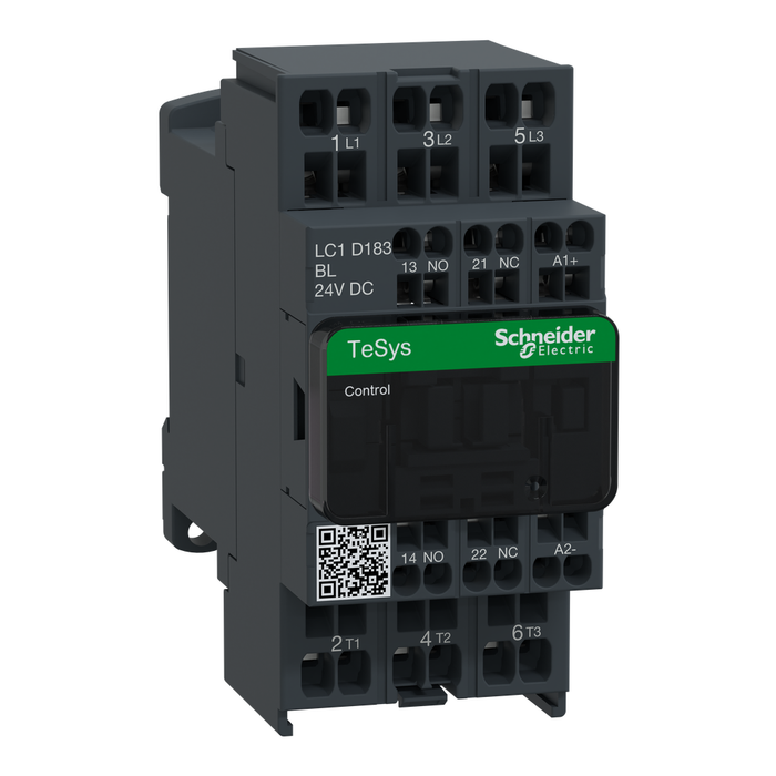 IEC contactor, TeSys Deca, nonreversing, 18A, 10HP at 480VAC, 3 phase, 3 pole, 3 NO, low consumption 24VDC coil, open style (Qty. 240)