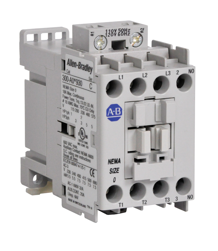 300-AOL930 - 300 NEMA Contactor, NEMA Size 0, Open, 208...240V 60Hz, Three Poles, 1 N.O. Auxiliary Contact