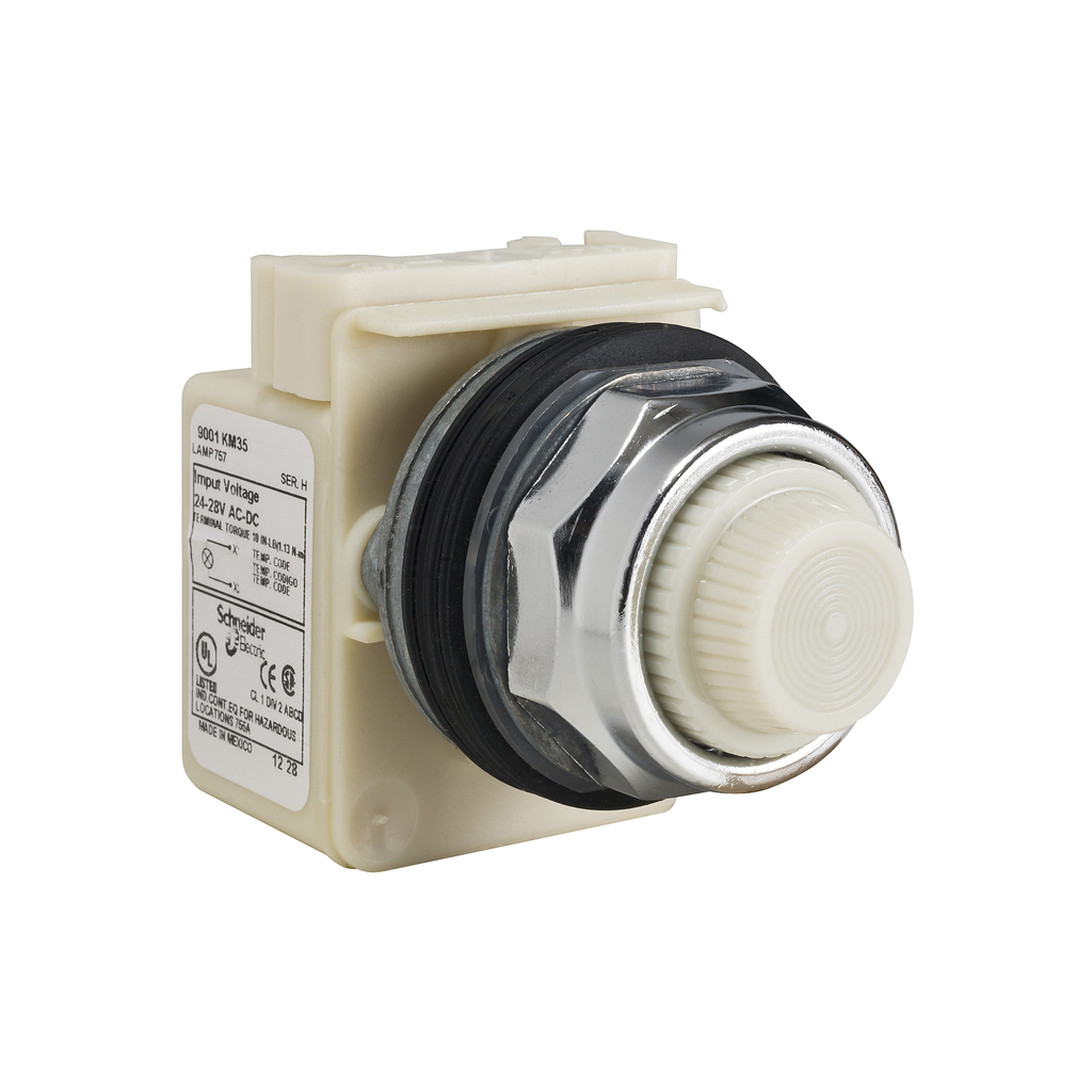 9001KP35W31 - Luz piloto, Harmony 9001K, metal, policarbonato, Fresnel, blanco, 30 mm, 24-28 V