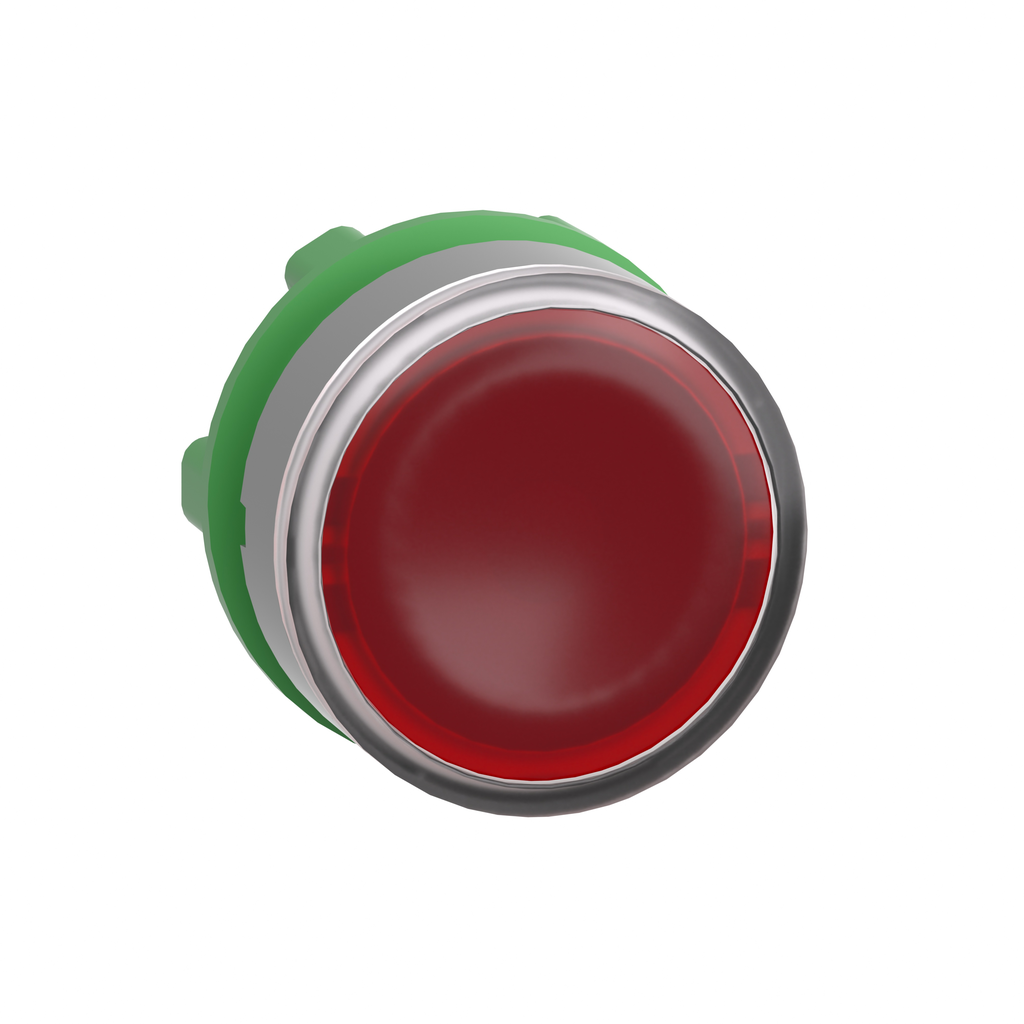 ZB5AW343C0 - Cabezal para pulsador iluminado, Harmony XB5, bisel gris, empotrado en rojo, 22 mm, LED universal, retorno por resorte, lente lisa