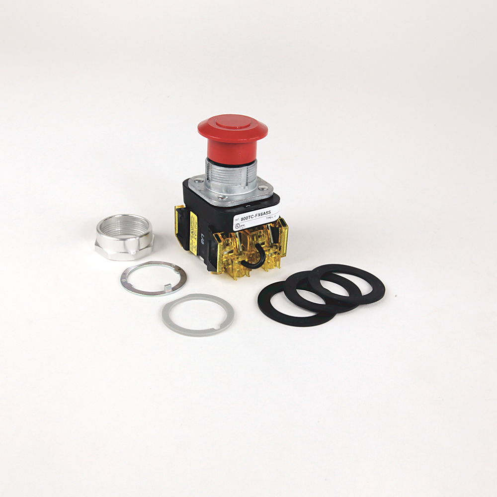 800TC-FXJE6A5S - 30.5mm Type 4/13 2 Pos. PB-Non-Illum., Jumbo Mushroom Hd (Push-Pull), Red, 2 NCLB Self Mon., Finger Safe Guards