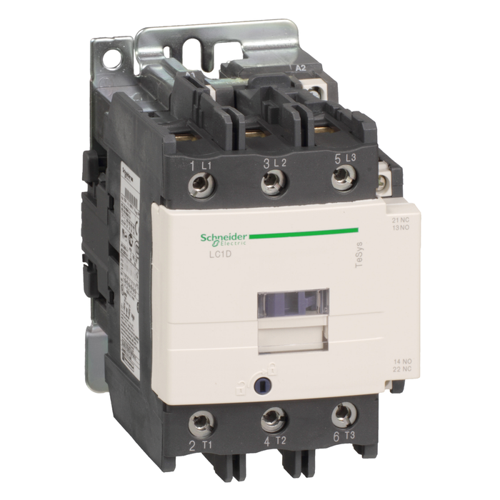 LC1D95SD - IEC contactor, TeSys Deca, nonreversing, 95A, 60HP at 480VAC, 3 phase, 3 pole, 3 NO, 72VDC coil, open style