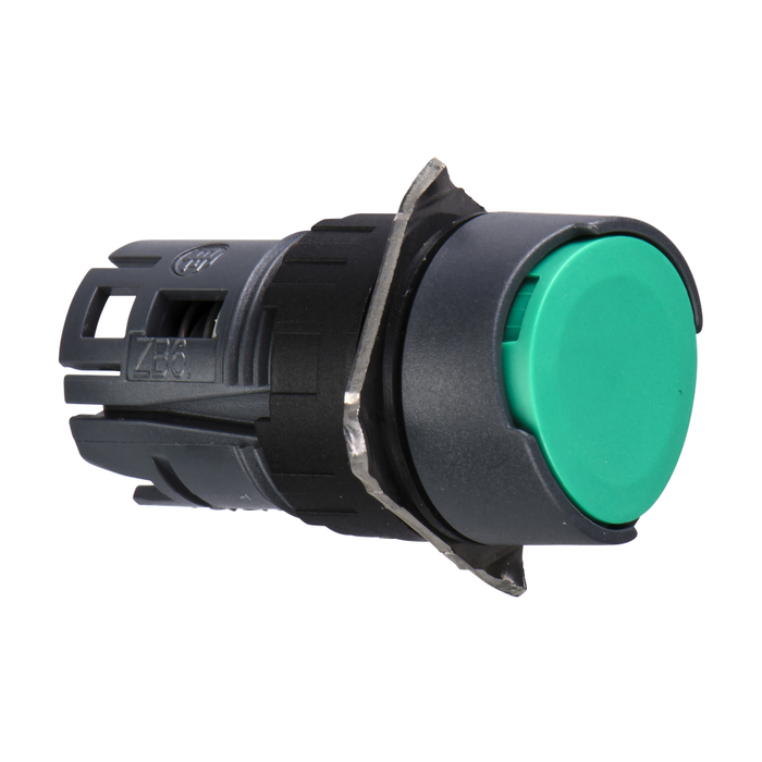 ZB6AA3 - Head for non illuminated push button, Harmony XB6, green flush, 16mm, integral LED, spring return, unmarked