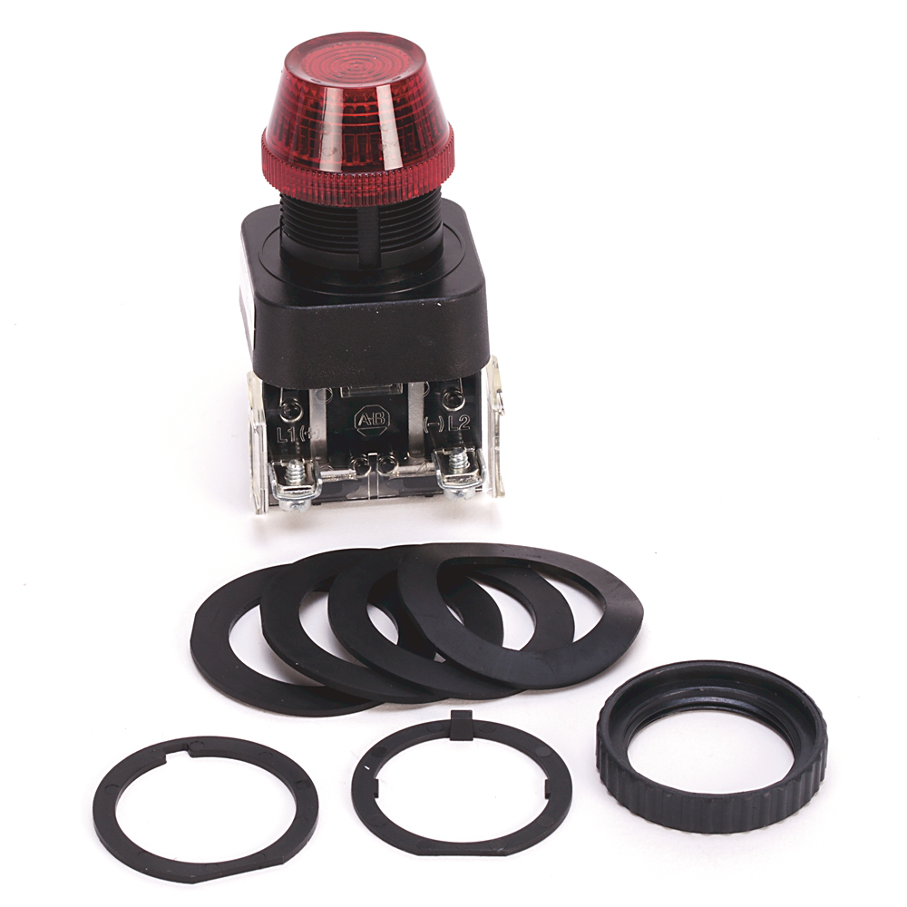 800H-QR10R - Luz piloto tipo 4/4X/13 de 30,5 mm, voltaje completo, sin opción de prueba, incandescente, roja, 120 V CA