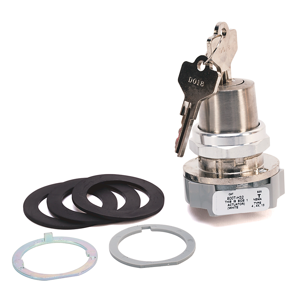 800T-H32A2 - 30.5mm Type 4/13 2 Pos. Cylinder Lock Sel. Switch, Maint., Lock-Right, Std. Key, D018 Key, 2 NO