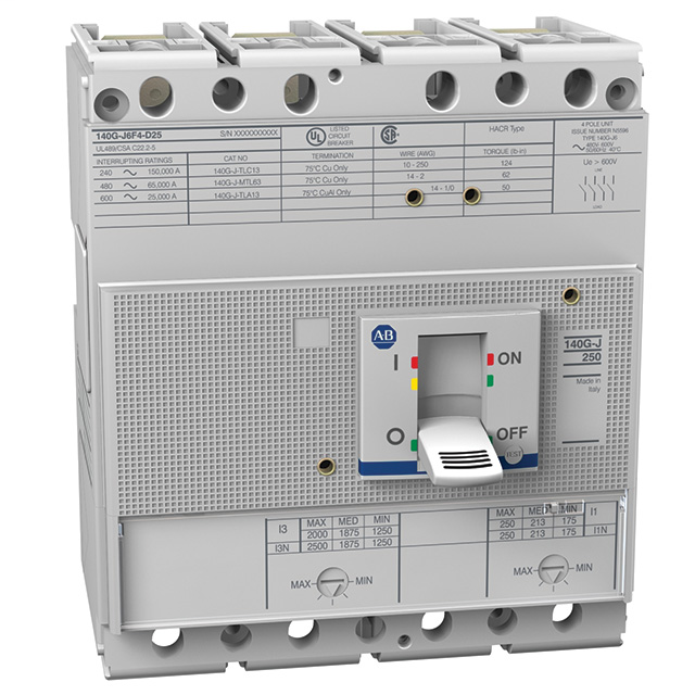 140G-J2F4-D20 - 140G - Molded Case Circuit Breaker, J frame, 25 kA, T/M - Thermal Magnetic, 4 Poles, Rated Current 200 A