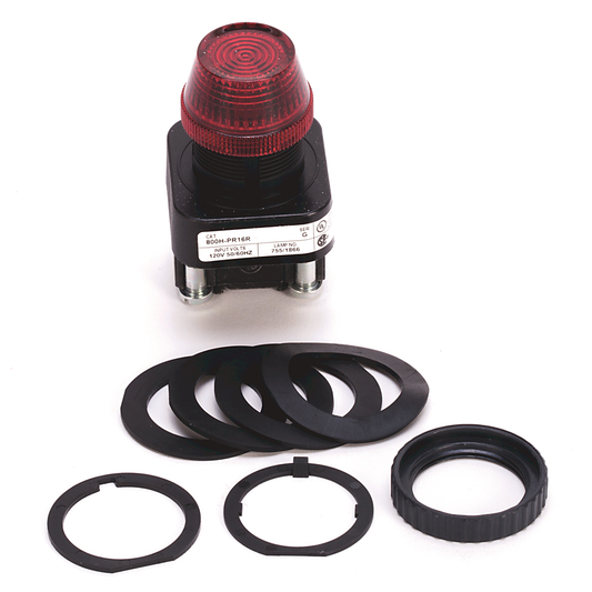 800HC-PRH26G - Luz piloto de 30,5 mm tipo 4/4X/13, Xfmr, sin opción de prueba, LED, verde, 240 V CA 50/60 Hz, protección para los dedos