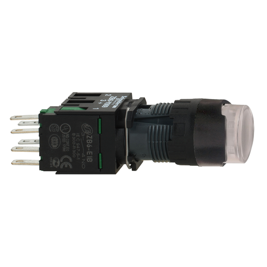 XB6AW1B1B - Pulsador iluminado completo, Harmony XB6, pulsador blanco saliente iluminado Ø 16 retorno por resorte 1 NO 12...24 V