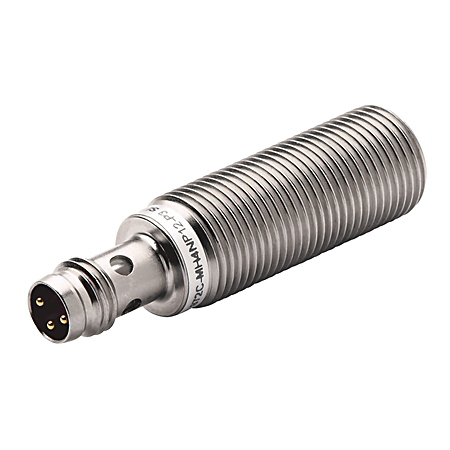 872C-MH4NN12-P3 - Sensor de proximidad, CC de 3 hilos, rango extendido, cuerpo corto, 12 mm de diámetro, tubular de latón niquelado, corto, distancia de detección de 4 mm, blindado, salida NA (NPN), conector Pico