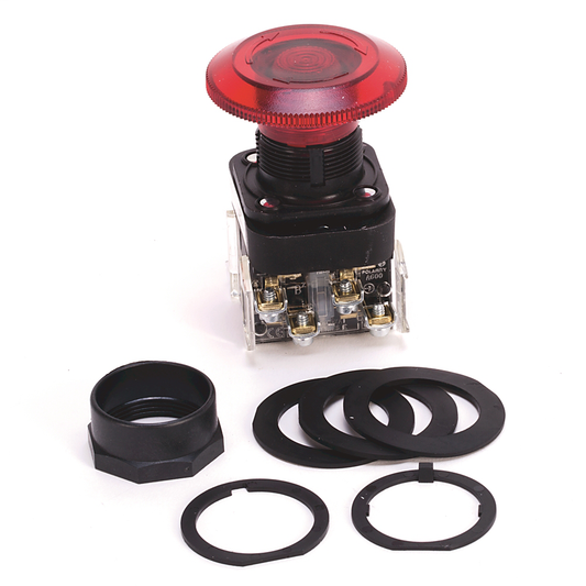 800H-FRXJTQH2RG1 - 30,5 mm, tipo 4/4X/13, 2 pos., PB-Illum., Push-Pull/Twist, rojo, Jumbo Hongo, LED, 12-130 V CA/CC, 2 NA-2 NC