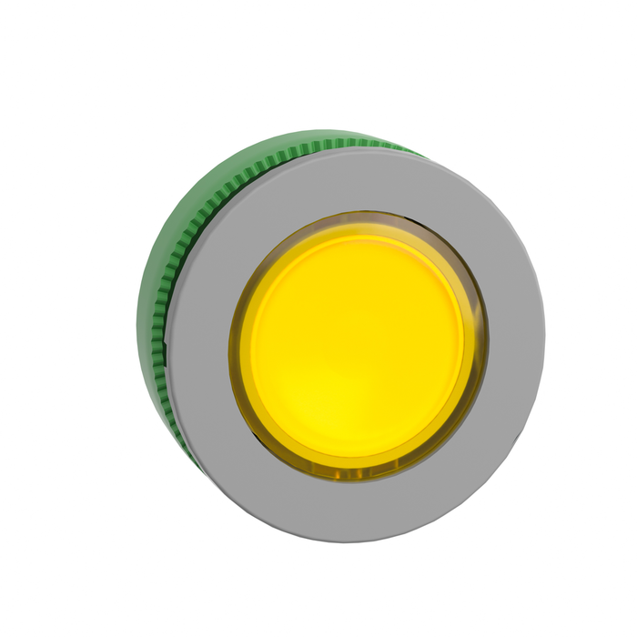 ZB5FW383C0 - Head for illuminated push button, Harmony XB5, grey bezel, yellow, 30mm, universal LED, spring return, plain lens