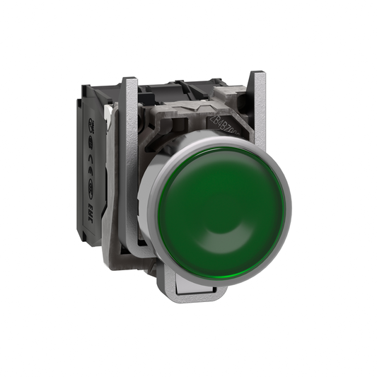 XB4BW33B5 - Pulsador iluminado, Harmony XB4, metal, verde, 22 mm, LED universal, lente lisa, 1 NA + 1 NC, 24 V CA CC