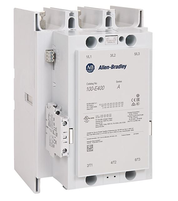 100-E400EY11 - 100-E MCS-E Contactor, 400A, AC3 duty, 48-130V AC 50/60Hz / 48-130V DC Electronic Coil w/ PLC Interface, 1 N.O. 1 N.C.