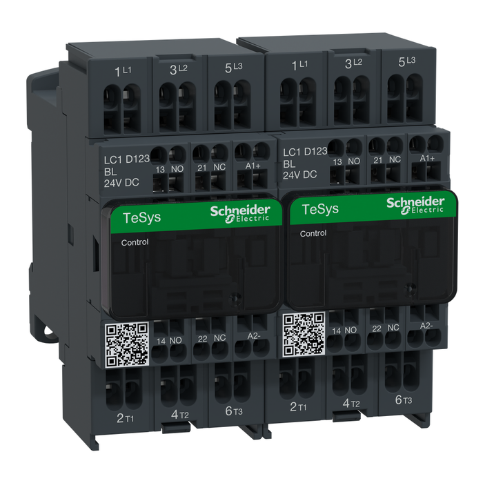 LC2D123BL - TeSys Deca reversing contactor - 3P(3 NO) - AC-3 - <= 440 V 12 A - 24 V low consumption DC coil