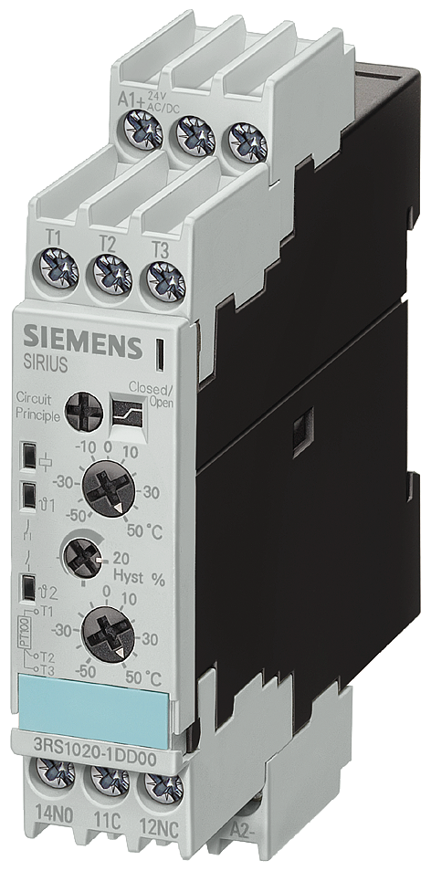 3RS1030-1DW20 - RELÉ DE MONITORES DE TEMPERATURA, PT100, 0 A 200 °C, 120 V CA, SC