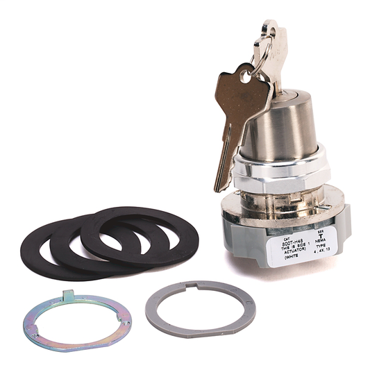 800T-H4813A - 30.5mm Type 4/13 2 Pos. Cylinder Lock Sel. Switch, Spr. Ret. from Right, Lock-Left, Std. Key, D992 Key, 1 NO-1 NC