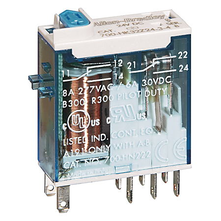 700-HKX2A2-4L - 700-HK General Purpose Slim Line Relay, 8 Amp Contact w/ Gold, DPDT, 240V 50/60Hz, Pilot Light