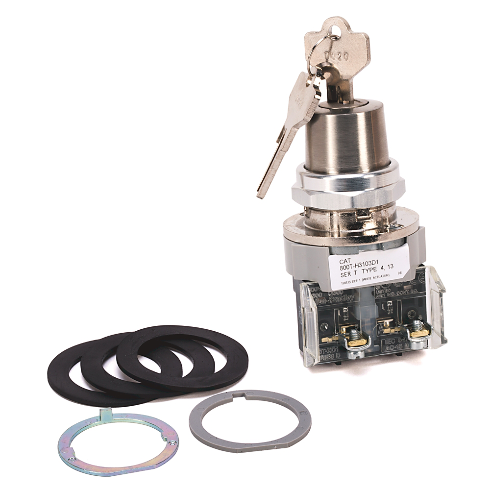 800T-H3103B - 30.5mm Type 4/13 2 Pos. Cylinder Lock Sel. Switch, Maint., Lock-Left, Std. Key, D020 Key, 2 NO-2 NC