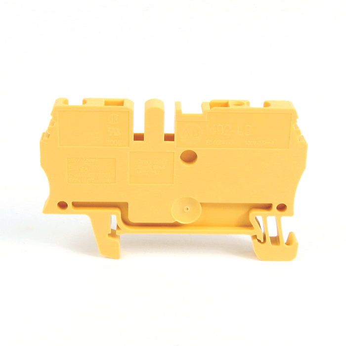 1492-L3-Y - Spring Clamp Terminal Block,One-Circuit Feed-Through Block,2.5mm² (# 30 AWG - # 12 AWG),Standard Feedthrough,Yellow (Qty. 100)