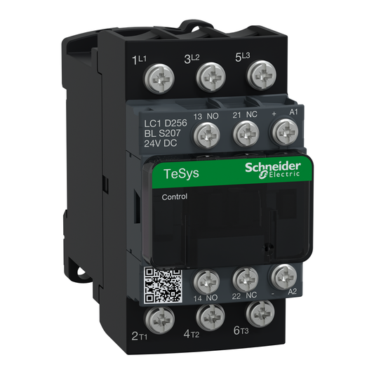 LC1D256BLS207 - Contactor IEC, TeSys D, no inversor, 25 A, 15 HP a 480 V CA, trifásico, 3 polos, 3 NA, bobina de 24 V CC de bajo consumo, estilo abierto