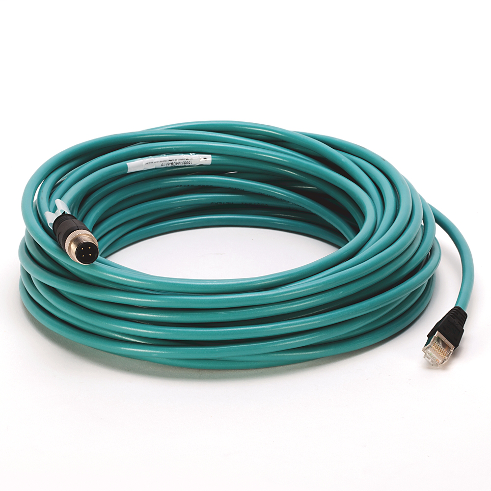 1585D-M4UBJM-15 - 1585 Ethernet Cables, 4 Conductors, M12, Straight Male, Standard, RJ45, Straight Male, Teal PUR, Shielded, 100BASE-TX, 100 Mbit/s, High Flex, PUR, Halogen Free, 10 million cycles