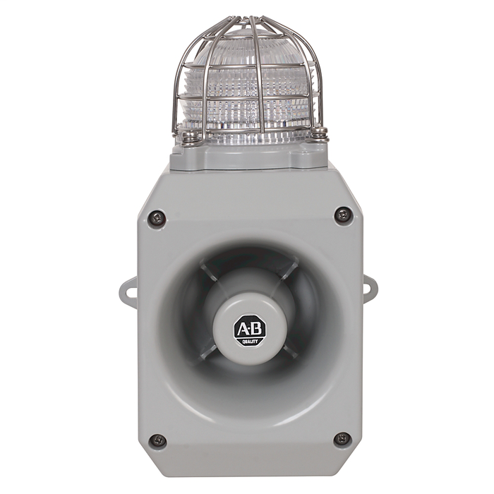 855HM-CGMA10DL4 - 855HM Metal Horn with Beacon, Gray Housing Color, M20x1.5mm Conduit Entry, 120V AC 50/60Hz, 119db Output, LED, Red