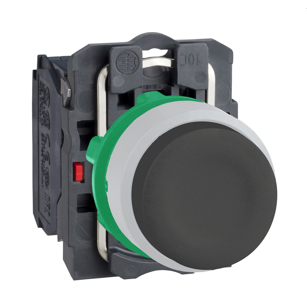 XB5AP21C1 - Push button, Harmony XB5, black projecting, white bezel, 22mm, clear boot, spring return, 1NO, unmarked