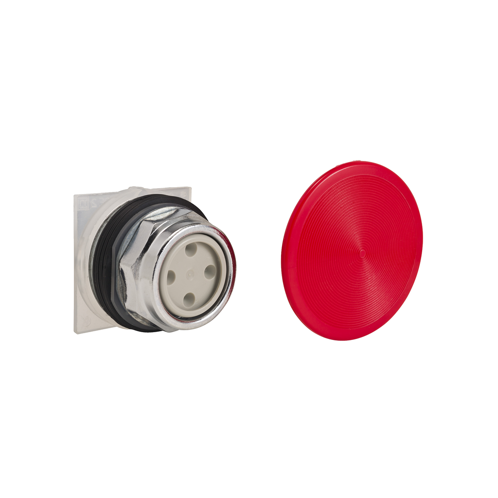 9001KR5RH13 - Push-button, Harmony 9001K, metal, snap-in plastic mushroom 57mm, red, 30mm, spring return, 1 C/O