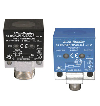 871P-B40C40-R3 - Sensor de proximidad, 2 cables CA/CC, cabezal de 40 mm, forma cúbica o rectangular, sin blindaje, sin recubrimiento resistente a la escoria de soldadura, distancia de detección de 40 mm, salida NC, micro QD (CA)