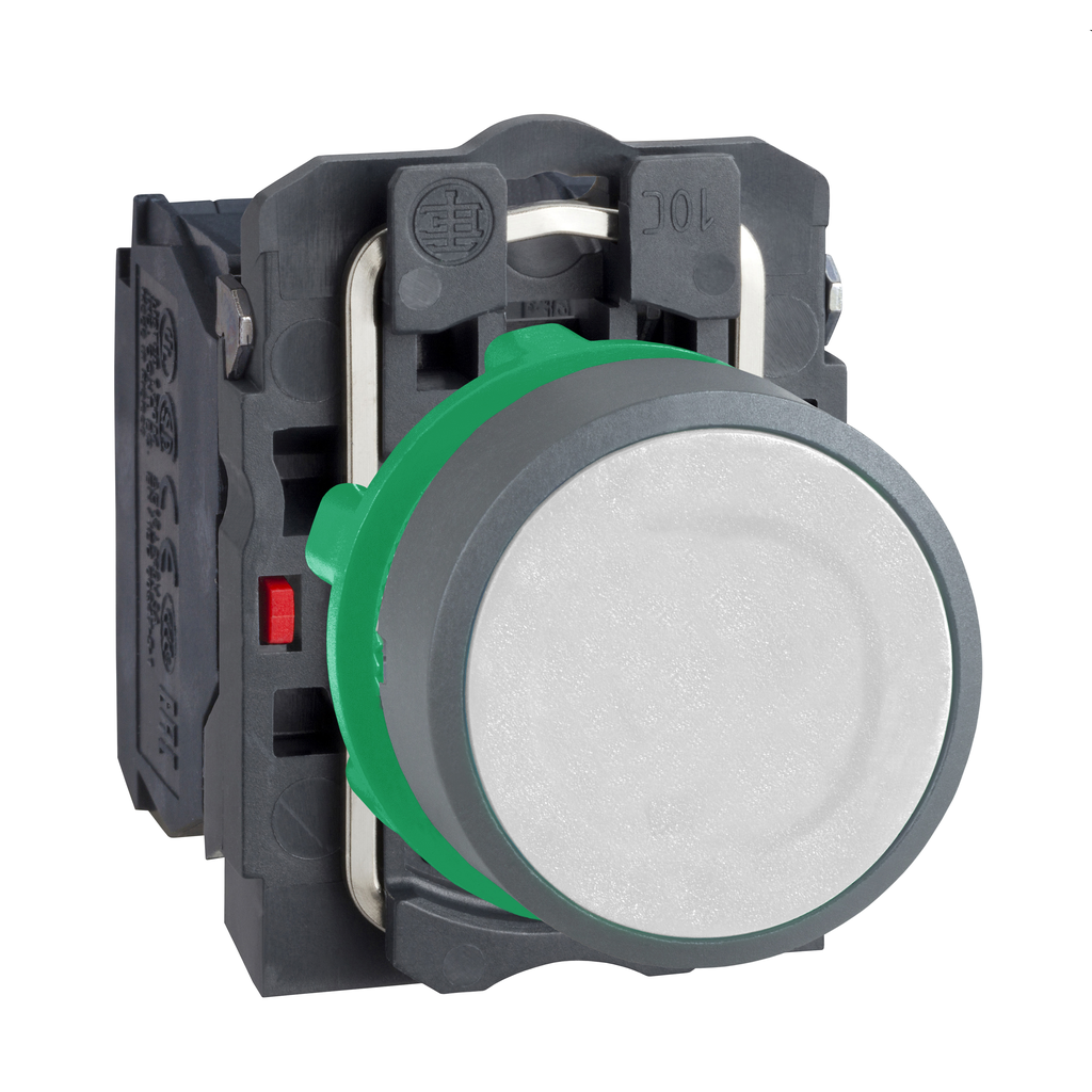 XB5AA15C0 - Push button, Harmony XB5, green flush, grey bezel, 22mm, spring return, 1NO + 1NC, unmarked