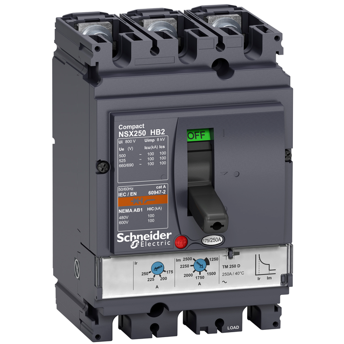 LV433490 - Circuit breaker, ComPact NSX250HB2, 100kA/690VAC, TMD trip unit 200A, 3 poles 3d