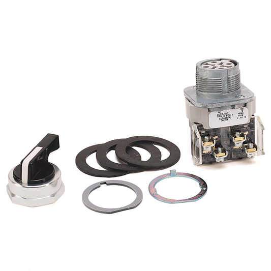 800TC-H17D1 - Interruptor de selección de 2 posiciones, tipo 4/13, 30,5 mm, sin iluminación, blanco, con perilla de palanca, 1 NA, protección para los dedos