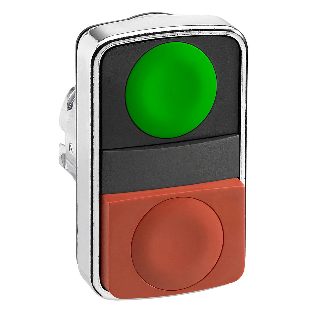 ZB4BL7340 - Cabezal pulsador de doble cabezal, Harmony XB4, metal, 22 mm, 1 verde rasante sin marcar + 1 rojo saliente sin marcar