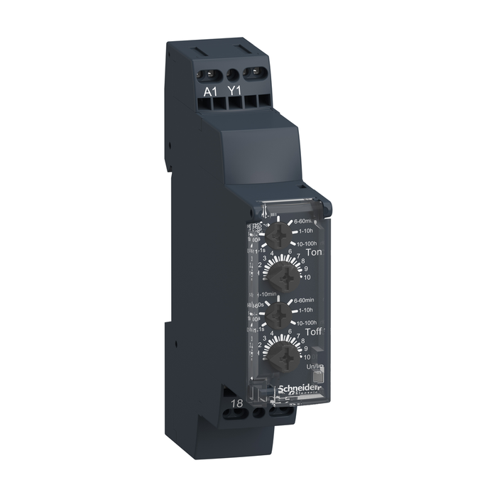 RE17LLBMS - Modular timing relay, Harmony, 0.7A, 1s..100h, asymmetrical flashing, solid state output, spring terminals, 24...240V AC