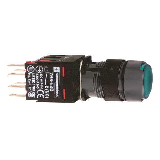 XB6AW3B1B - Pulsador iluminado completo, Harmony XB6, verde rasante, 16 mm, retorno por resorte 1NO 12...24 V