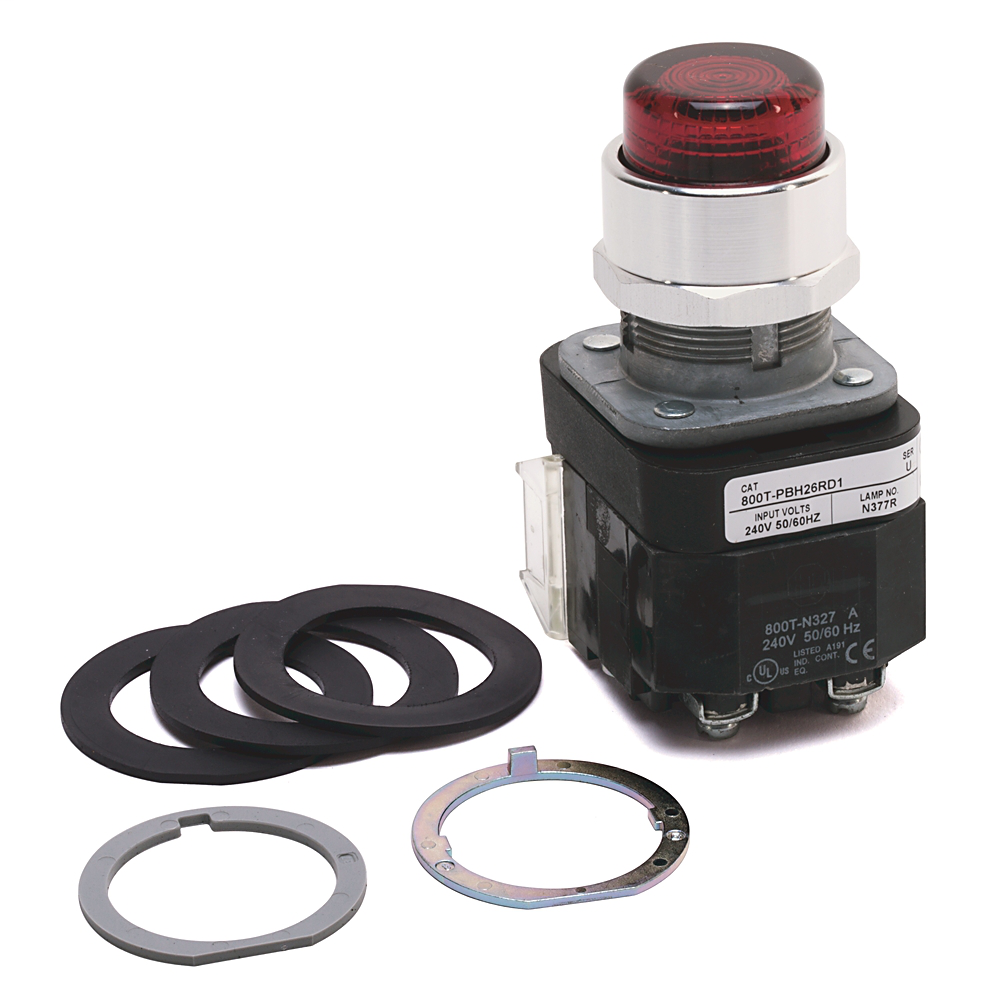 800T-PBH26R - 30.5mm Type 4/13 Mom. Contact PB-Illum., Red, Ext. Hd w/o Guard, LED, 240V AC 50/60 Hz, 1 NO-1 NC