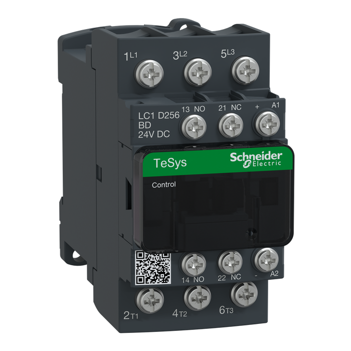 LC1D256BD - IEC contactor, TeSys Deca, nonreversing, 25A, 15HP at 480VAC, 3 phase, 3 pole, 3 NO, 24VDC coil, open style