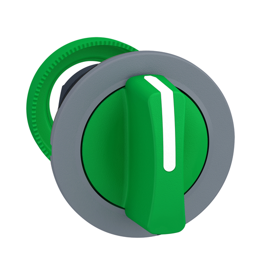 Harmony XB5, Cabezal selector empotrado, plástico, verde, Ø30, 3 posiciones, retorno por resorte al centro, bisel gris