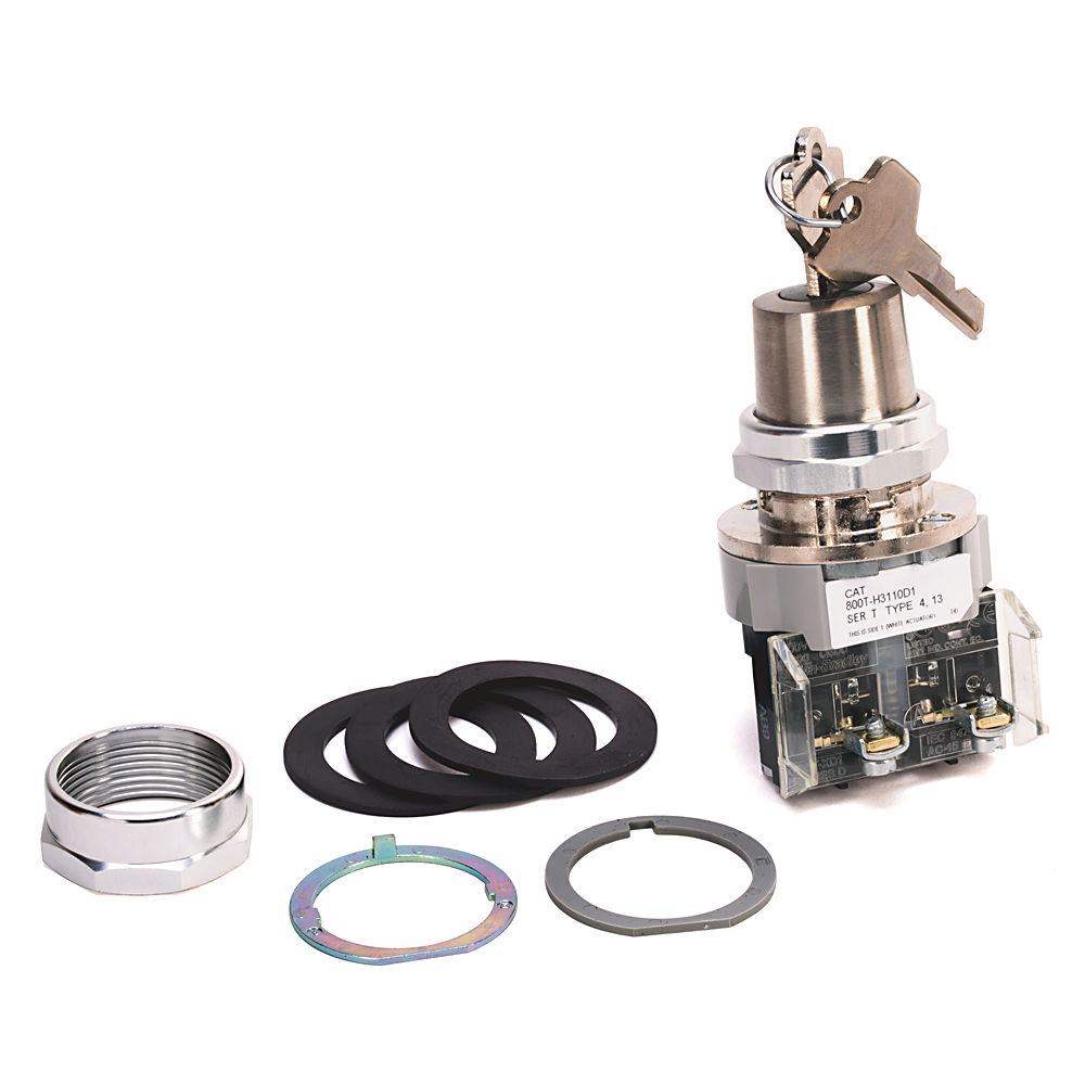 800T-H3113A - 30.5mm Type 4/13 2 Pos. Cylinder Lock Sel. Switch, Maint., Lock-Left, Std. Key, D992 Key, 1 NO-1 NC