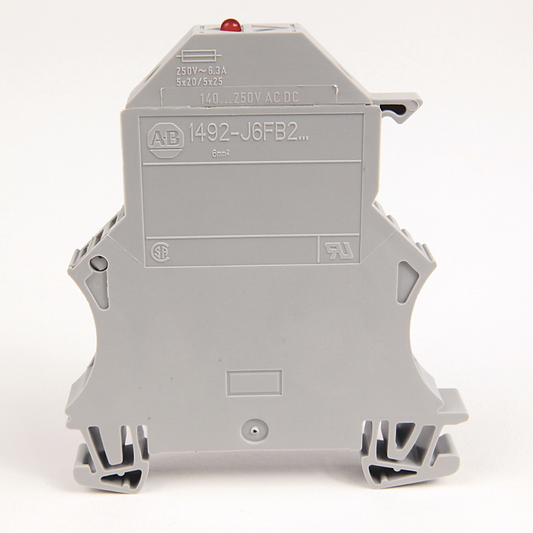 1492-J6FB2250 - Bloque de terminales IEC 1492-J, bloque de fusibles de un circuito (5 fusibles de 20 mm, tipo J), 6 mm (calibre 22 AWG - 10 AWG), con o sin indicación de fusible, gris (estándar)