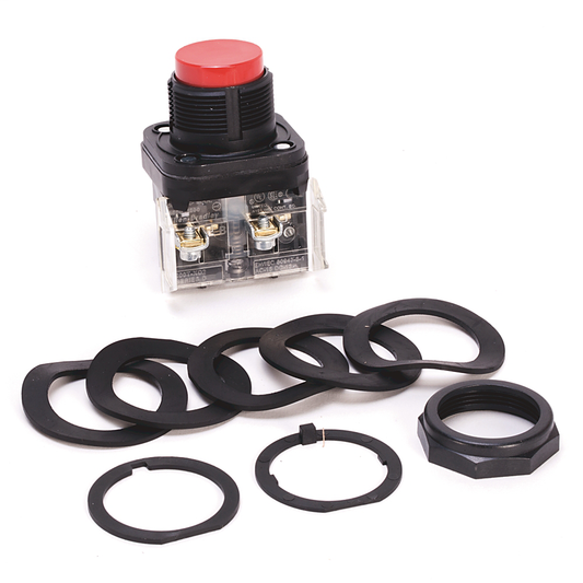 800H-BR6D2 - 30.5mm Type 4/4X/13 Mom. Contact PB, Non-Illum., Red, Extended Hd, 1 NC