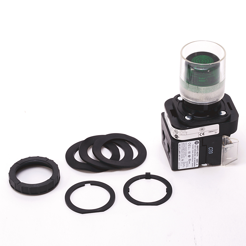 800H-QRAH2GG1 - Contacto de 30,5 mm tipo 4/4X/13, PB-Ilum., verde, carcasa exterior con protección, LED, 12-130 V CA/CC, 2 NA - 2 NC