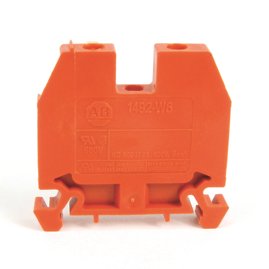 1492-W6-OR - Bloque de terminales IEC 1492-W, bloques de paso ahorradores de espacio, 6 mm (# 22 AWG - # 10 AWG), bloque de terminales de circuito único, naranja