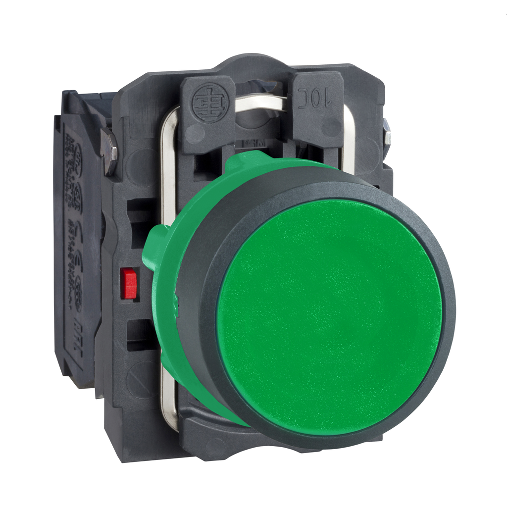 XB5AA35 - Pulsador, Harmony XB5, plástico, enrasado, verde, 22 mm, retorno por resorte, sin marcar, 1 NO + 1 NC