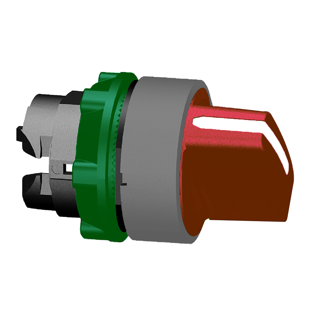 ZB5AD704C0 - Cabezal de interruptor selector, Harmony XB5, plástico, rojo, 22 mm, 3 posiciones, retorno por resorte de izquierda a centro, bisel gris