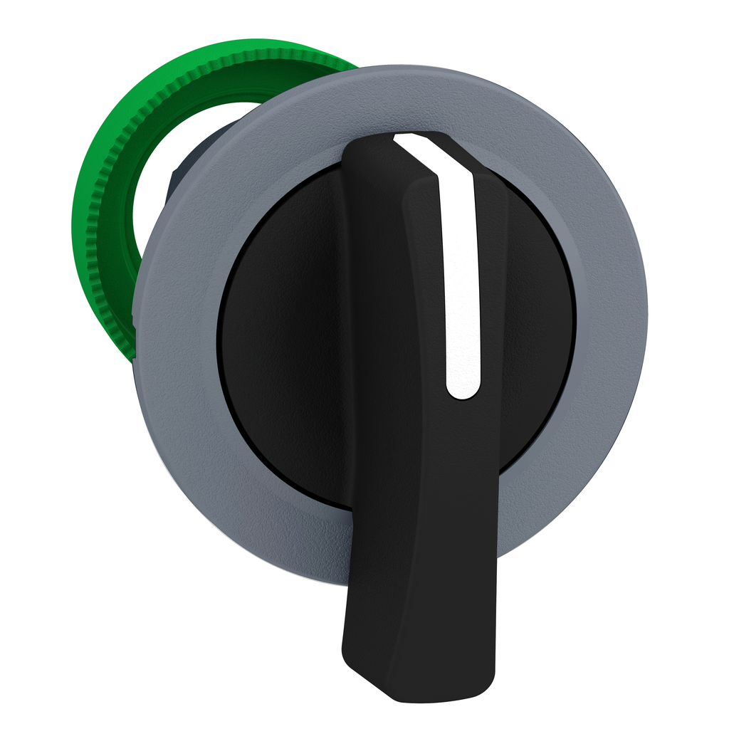 Harmony XB5, Cabezal selector empotrado, plástico, negro, Ø30, mango largo, 2 posiciones, retorno por resorte de derecha a izquierda, bisel gris