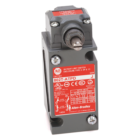 802T-ATPD - Limit Switch, NEMA Type 4 and 13 Oiltight Construction, Plug-In, Safety Switch, Lever Type, Spring Return, Standard Operating Torque, 4-Circuit, CW and CCW operation, Whole Switch