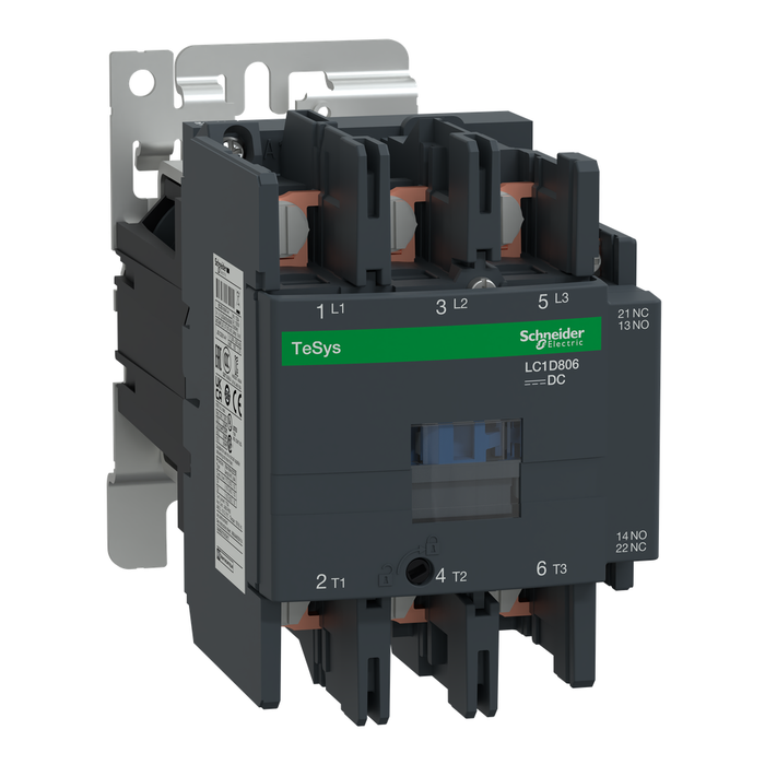 LC1D806BD - IEC contactor, TeSys Deca, nonreversing, 80A, 60HP at 480VAC, 3 phase, 3 pole, 3 NO, 24VDC coil, open style